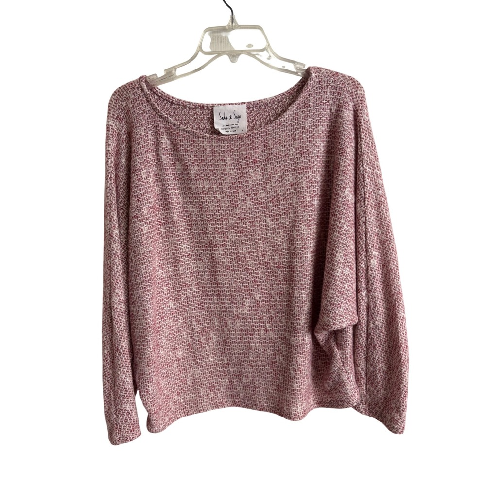 Sadie & Sage Pink Burgundy White Marled Knit Batwing Sweater Medium Cottagecore